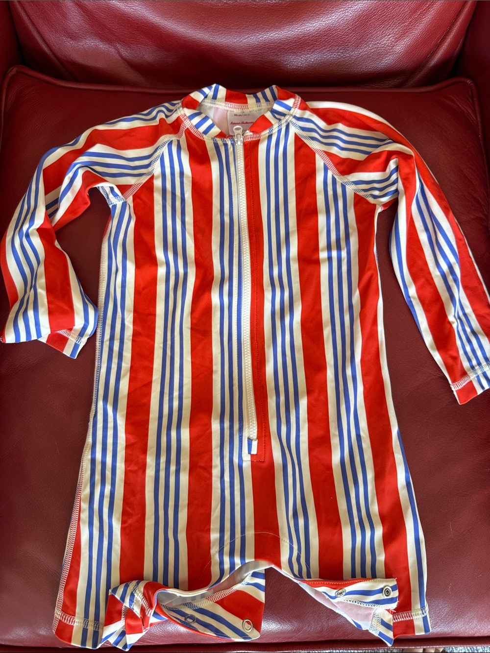 Hanna Andersson swimsuit Red & Blue Stripe Zip-Front One-Piece